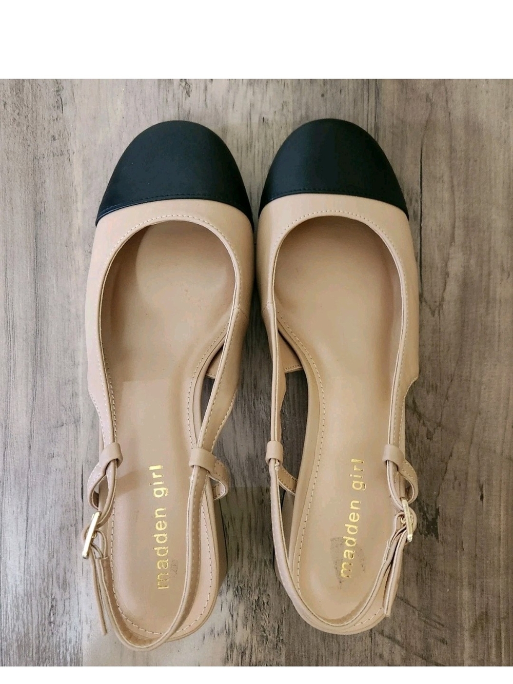 Madden Girl Kiitty Slingback Block Heel Pumps Beige Black Cap Toe Women 9.5 M - Picture 13 of 16